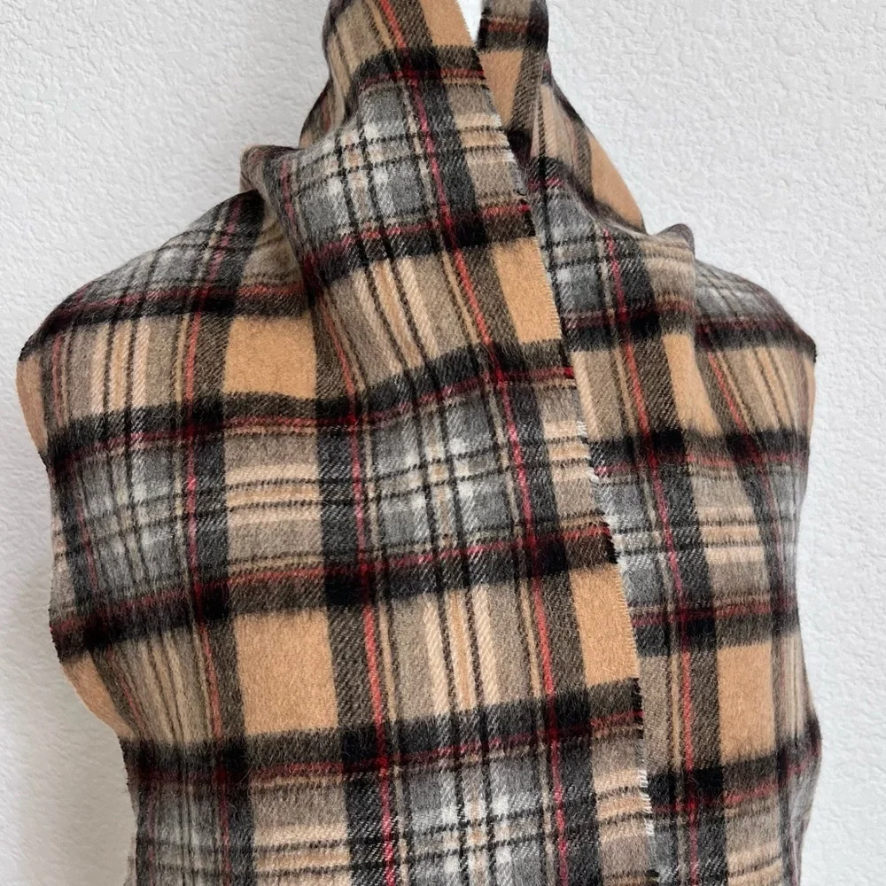 Kiltane of Scotland Tan Black Tartan Plaid Lambswool Scarf Fringe Unisex